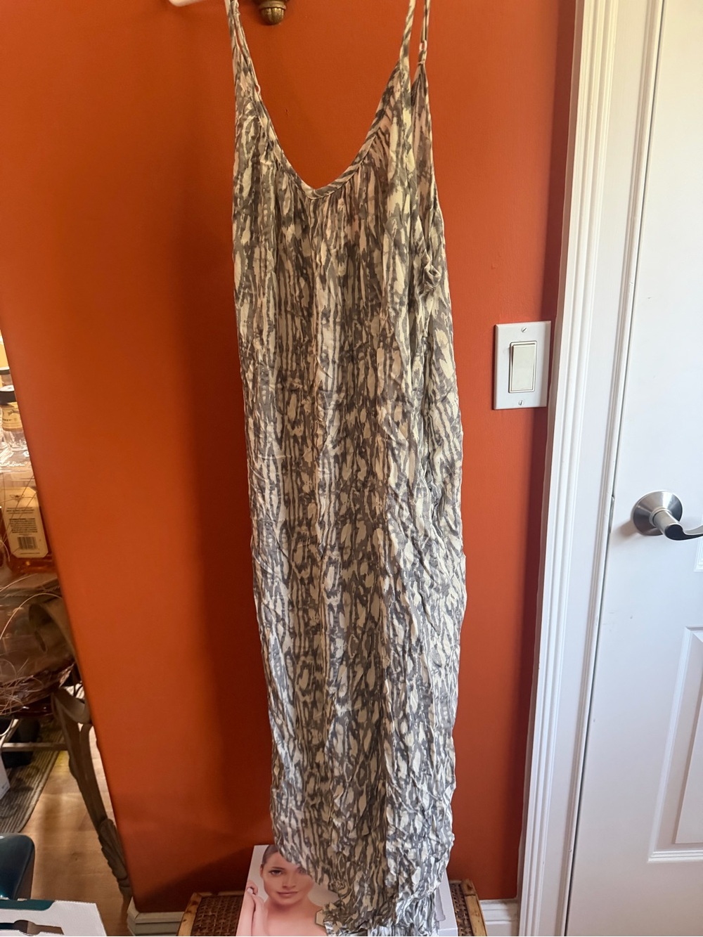 Sleeveless Neutral Pattern Maxi Swim Coverup - Beige/Grey